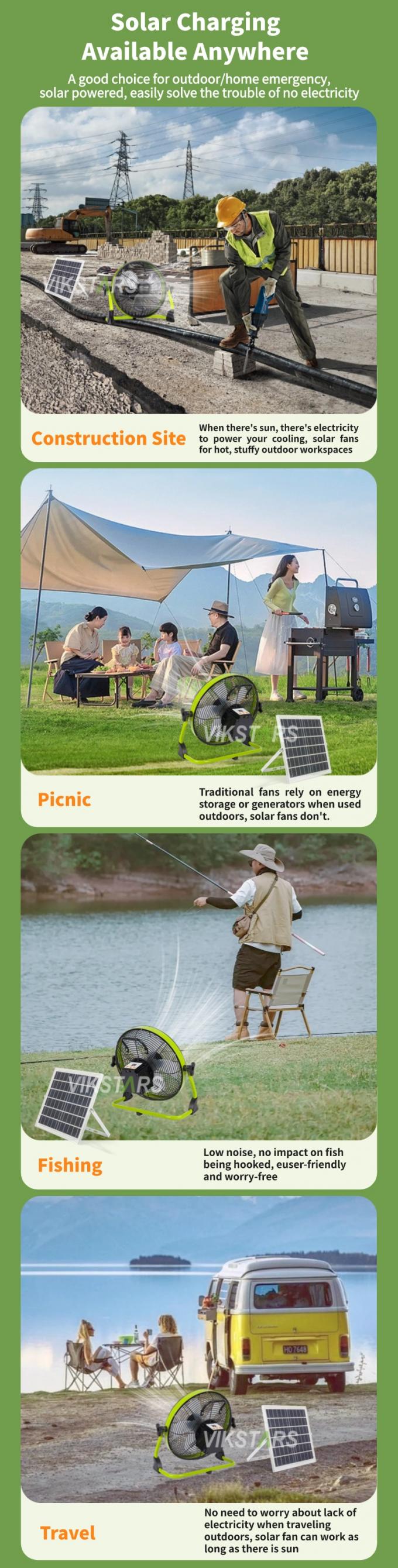 Ventilateur extérieur portable rechargeable ménage d'urgence 12 pouces 14 pouces ventilateur solaire de sol ventilateur solaire silencieux 2