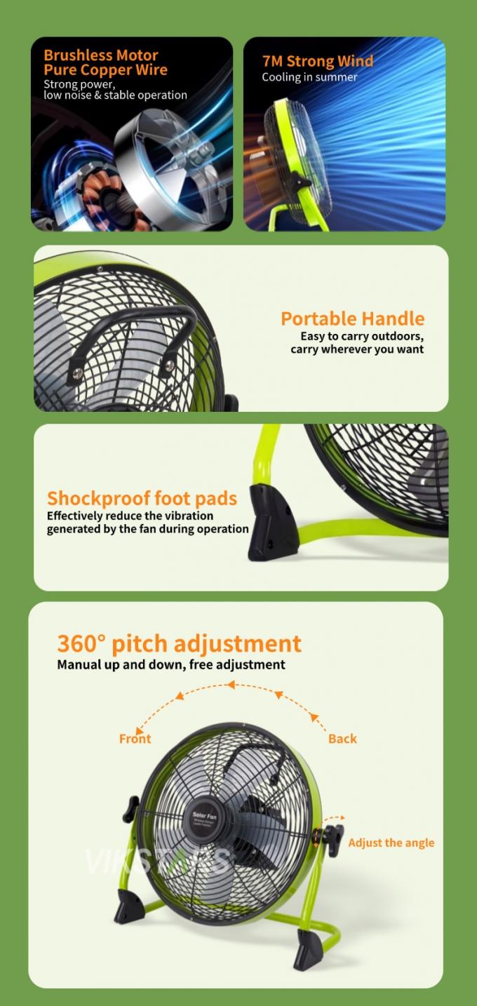 Ventilateur extérieur portable rechargeable ménage d'urgence 12 pouces 14 pouces ventilateur solaire de sol ventilateur solaire silencieux 8