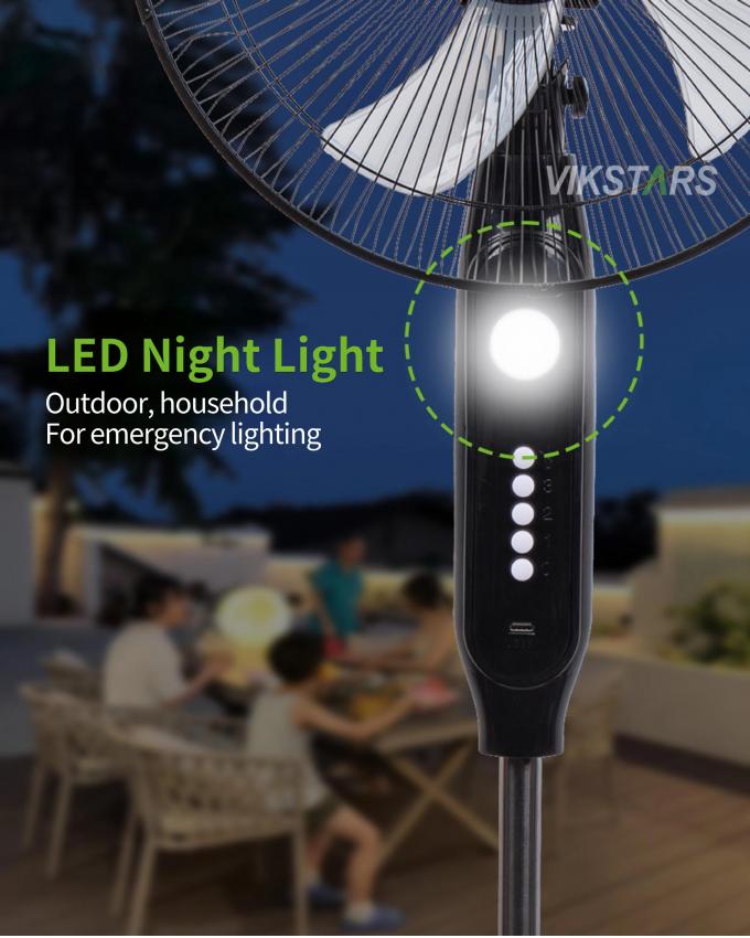 Vente à chaud Ventilateur solaire debout rechargeable de 5 lames de 16 pouces avec lumière LED avec panneau et batterie Ventilateur solaire au sol 13