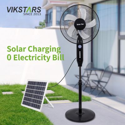 acheter Vente à chaud Ventilateur solaire debout rechargeable de 5 lames de 16 pouces avec lumière LED avec panneau et batterie Ventilateur solaire au sol fabrication en ligne